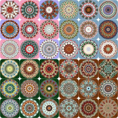 Benzersiz mandala, Oriental yuvarlak desen, mistik motifi, egzotik arka plan. Fantastik fraktal tasarım, geometrik doku parlayan renkli dijital sanat.