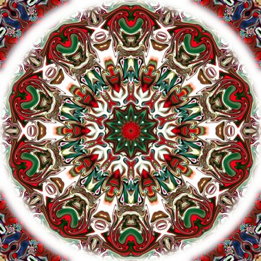 Benzersiz mandala, Oriental yuvarlak desen, mistik motifi, egzotik arka plan. Fantastik fraktal tasarım, geometrik doku parlayan renkli dijital sanat.