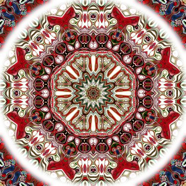 Benzersiz mandala, Oriental yuvarlak desen, mistik motifi, egzotik arka plan. Fantastik fraktal tasarım, geometrik doku parlayan renkli dijital sanat.