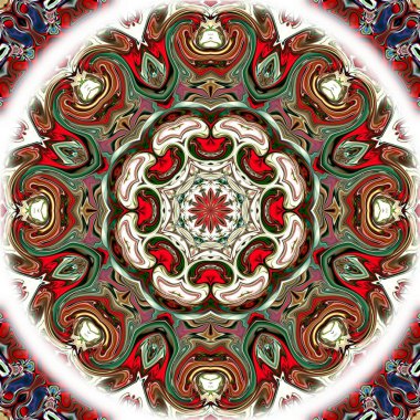 Benzersiz mandala, Oriental yuvarlak desen, mistik motifi, egzotik arka plan. Fantastik fraktal tasarım, geometrik doku parlayan renkli dijital sanat.