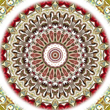 Benzersiz mandala, Oriental yuvarlak desen, mistik motifi, egzotik arka plan. Fantastik fraktal tasarım, geometrik doku parlayan renkli dijital sanat.