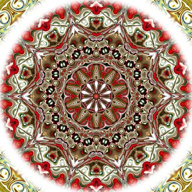 Benzersiz mandala, Oriental yuvarlak desen, mistik motifi, egzotik arka plan. Fantastik fraktal tasarım, geometrik doku parlayan renkli dijital sanat.