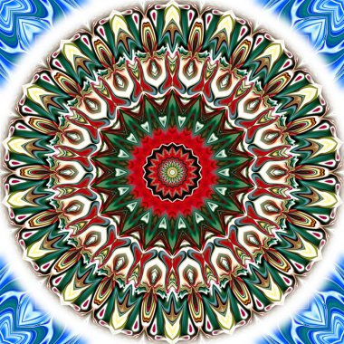 Benzersiz mandala, Oriental yuvarlak desen, mistik motifi, egzotik arka plan. Fantastik fraktal tasarım, geometrik doku parlayan renkli dijital sanat.