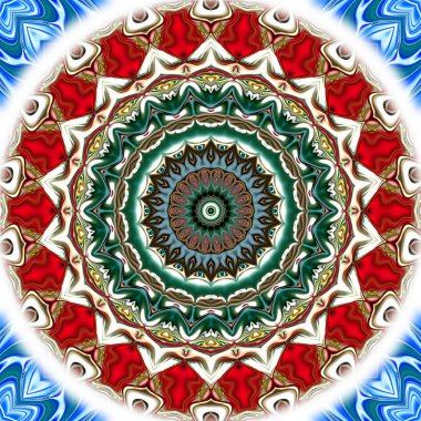 Benzersiz mandala, Oriental yuvarlak desen, mistik motifi, egzotik arka plan. Fantastik fraktal tasarım, geometrik doku parlayan renkli dijital sanat.