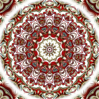 Benzersiz mandala, Oriental yuvarlak desen, mistik motifi, egzotik arka plan. Fantastik fraktal tasarım, geometrik doku parlayan renkli dijital sanat.