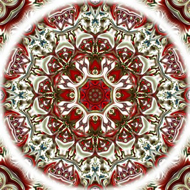 Benzersiz mandala, Oriental yuvarlak desen, mistik motifi, egzotik arka plan. Fantastik fraktal tasarım, geometrik doku parlayan renkli dijital sanat.