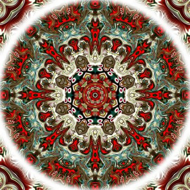 Benzersiz mandala, Oriental yuvarlak desen, mistik motifi, egzotik arka plan. Fantastik fraktal tasarım, geometrik doku parlayan renkli dijital sanat.