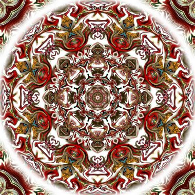 Benzersiz mandala, Oriental yuvarlak desen, mistik motifi, egzotik arka plan. Fantastik fraktal tasarım, geometrik doku parlayan renkli dijital sanat.