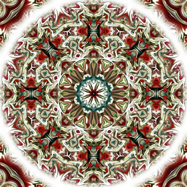 Benzersiz mandala, Oriental yuvarlak desen, mistik motifi, egzotik arka plan. Fantastik fraktal tasarım, geometrik doku parlayan renkli dijital sanat.