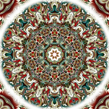 Benzersiz mandala, Oriental yuvarlak desen, mistik motifi, egzotik arka plan. Fantastik fraktal tasarım, geometrik doku parlayan renkli dijital sanat.