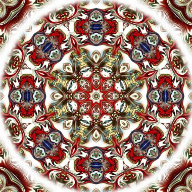 Benzersiz mandala, Oriental yuvarlak desen, mistik motifi, egzotik arka plan. Fantastik fraktal tasarım, geometrik doku parlayan renkli dijital sanat.