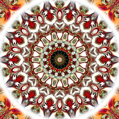 Benzersiz mandala, Oriental yuvarlak desen, mistik motifi, egzotik arka plan. Fantastik fraktal tasarım, geometrik doku parlayan renkli dijital sanat.