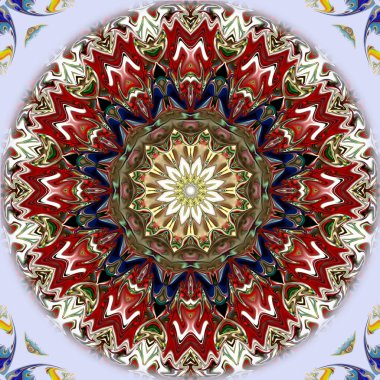 Benzersiz mandala, Oriental yuvarlak desen, mistik motifi, egzotik arka plan. Fantastik fraktal tasarım, geometrik doku parlayan renkli dijital sanat.