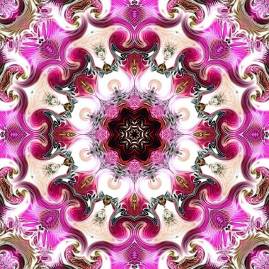 Benzersiz mandala, Oriental yuvarlak desen, mistik motifi, egzotik arka plan. Fantastik fraktal tasarım, geometrik doku parlayan renkli dijital sanat.