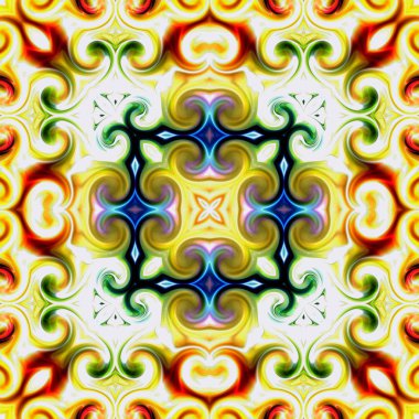 Benzersiz mandala, Oriental yuvarlak desen, mistik motifi, egzotik arka plan. Fantastik fraktal tasarım, geometrik doku parlayan renkli dijital sanat.