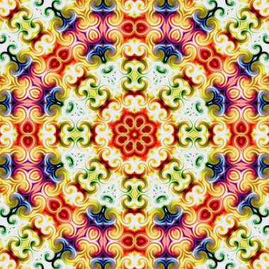 Benzersiz mandala, Oriental yuvarlak desen, mistik motifi, egzotik arka plan. Fantastik fraktal tasarım, geometrik doku parlayan renkli dijital sanat.