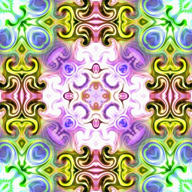 Benzersiz mandala, Oriental yuvarlak desen, mistik motifi, egzotik arka plan. Fantastik fraktal tasarım, geometrik doku parlayan renkli dijital sanat.