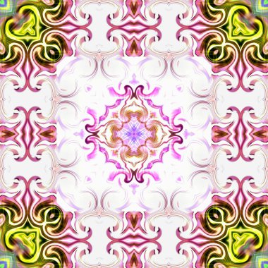 Benzersiz mandala, Oriental yuvarlak desen, mistik motifi, egzotik arka plan. Fantastik fraktal tasarım, geometrik doku parlayan renkli dijital sanat.