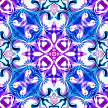 Benzersiz mandala, Oriental yuvarlak desen, mistik motifi, egzotik arka plan. Fantastik fraktal tasarım, geometrik doku parlayan renkli dijital sanat.