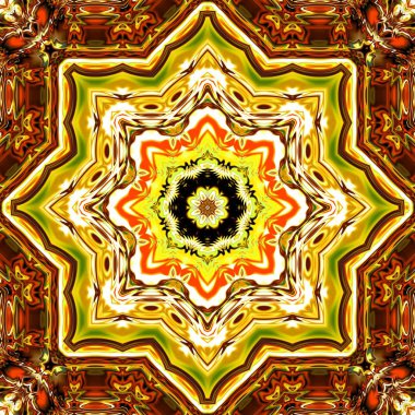 Benzersiz mandala, Oriental yuvarlak desen, mistik motifi, egzotik arka plan. Fantastik fraktal tasarım, geometrik doku parlayan renkli dijital sanat.