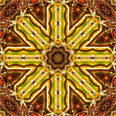 Benzersiz mandala, Oriental yuvarlak desen, mistik motifi, egzotik arka plan. Fantastik fraktal tasarım, geometrik doku parlayan renkli dijital sanat.