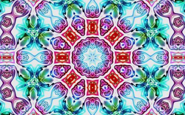 Benzersiz mandala, Oriental yuvarlak desen, mistik motifi, egzotik arka plan. Fantastik fraktal tasarım, geometrik doku parlayan renkli dijital sanat.