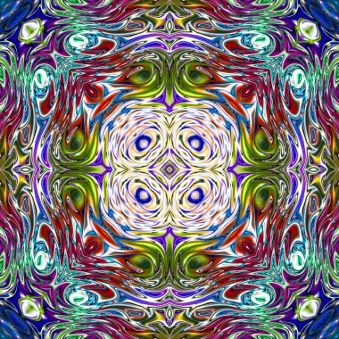 Benzersiz mandala, Oriental yuvarlak desen, mistik motifi, egzotik arka plan. Fantastik fraktal tasarım, geometrik doku parlayan renkli dijital sanat.