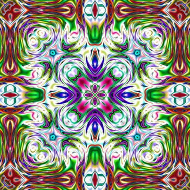 Benzersiz mandala, Oriental yuvarlak desen, mistik motifi, egzotik arka plan. Fantastik fraktal tasarım, geometrik doku parlayan renkli dijital sanat.