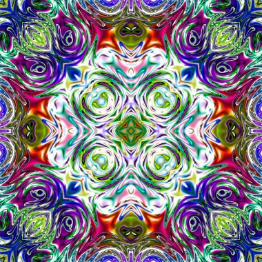 Benzersiz mandala, Oriental yuvarlak desen, mistik motifi, egzotik arka plan. Fantastik fraktal tasarım, geometrik doku parlayan renkli dijital sanat.