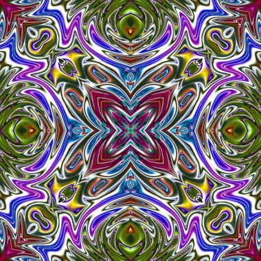 Benzersiz mandala, Oriental yuvarlak desen, mistik motifi, egzotik arka plan. Fantastik fraktal tasarım, geometrik doku parlayan renkli dijital sanat.