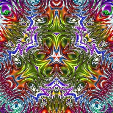 Benzersiz mandala, Oriental yuvarlak desen, mistik motifi, egzotik arka plan. Fantastik fraktal tasarım, geometrik doku parlayan renkli dijital sanat.