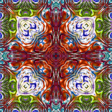 Benzersiz mandala, Oriental yuvarlak desen, mistik motifi, egzotik arka plan. Fantastik fraktal tasarım, geometrik doku parlayan renkli dijital sanat.