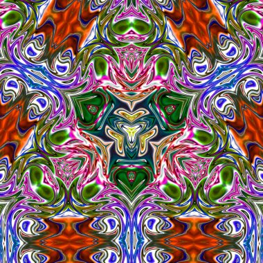 Benzersiz mandala, Oriental yuvarlak desen, mistik motifi, egzotik arka plan. Fantastik fraktal tasarım, geometrik doku parlayan renkli dijital sanat.