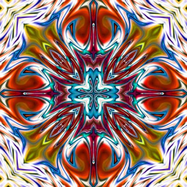 Benzersiz mandala, Oriental yuvarlak desen, mistik motifi, egzotik arka plan. Fantastik fraktal tasarım, geometrik doku parlayan renkli dijital sanat.