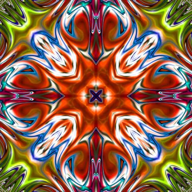 Benzersiz mandala, Oriental yuvarlak desen, mistik motifi, egzotik arka plan. Fantastik fraktal tasarım, geometrik doku parlayan renkli dijital sanat.