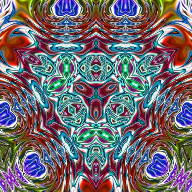 Benzersiz mandala, Oriental yuvarlak desen, mistik motifi, egzotik arka plan. Fantastik fraktal tasarım, geometrik doku parlayan renkli dijital sanat.