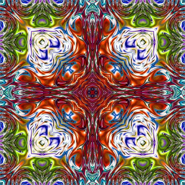 Benzersiz mandala, Oriental yuvarlak desen, mistik motifi, egzotik arka plan. Fantastik fraktal tasarım, geometrik doku parlayan renkli dijital sanat.