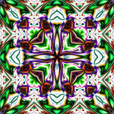 Benzersiz mandala, Oriental yuvarlak desen, mistik motifi, egzotik arka plan. Fantastik fraktal tasarım, geometrik doku parlayan renkli dijital sanat.