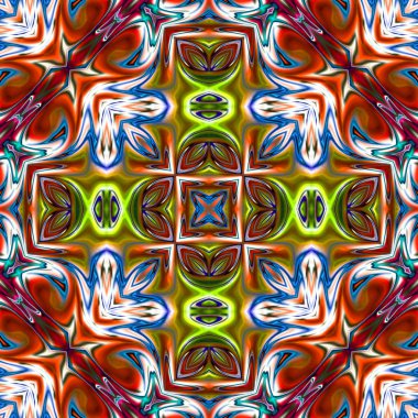 Benzersiz mandala, Oriental yuvarlak desen, mistik motifi, egzotik arka plan. Fantastik fraktal tasarım, geometrik doku parlayan renkli dijital sanat.