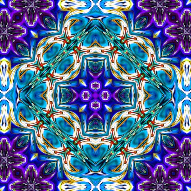 Benzersiz mandala, Oriental yuvarlak desen, mistik motifi, egzotik arka plan. Fantastik fraktal tasarım, geometrik doku parlayan renkli dijital sanat.