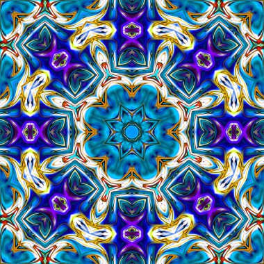 Benzersiz mandala, Oriental yuvarlak desen, mistik motifi, egzotik arka plan. Fantastik fraktal tasarım, geometrik doku parlayan renkli dijital sanat.