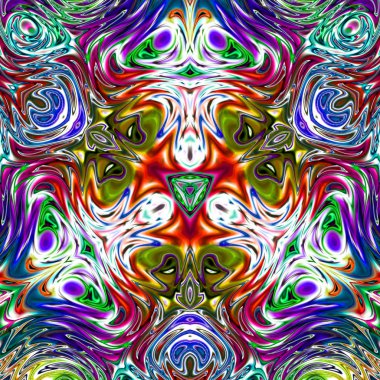 Benzersiz mandala, Oriental yuvarlak desen, mistik motifi, egzotik arka plan. Fantastik fraktal tasarım, geometrik doku parlayan renkli dijital sanat.