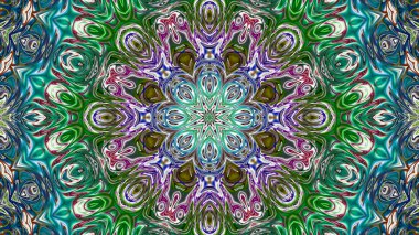 Benzersiz mandala, Oriental yuvarlak desen, mistik motifi, egzotik arka plan. Fantastik fraktal tasarım, geometrik doku parlayan renkli dijital sanat.