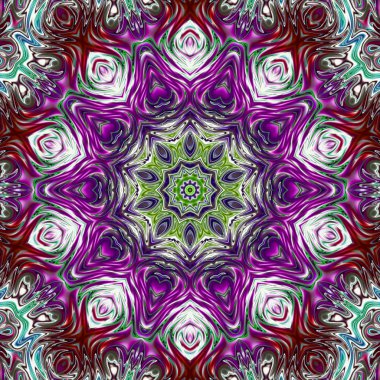 Benzersiz mandala, Oriental yuvarlak desen, mistik motifi, egzotik arka plan. Fantastik fraktal tasarım, geometrik doku parlayan renkli dijital sanat.