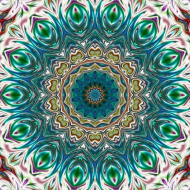 Benzersiz mandala, Oriental yuvarlak desen, mistik motifi, egzotik arka plan. Fantastik fraktal tasarım, geometrik doku parlayan renkli dijital sanat.