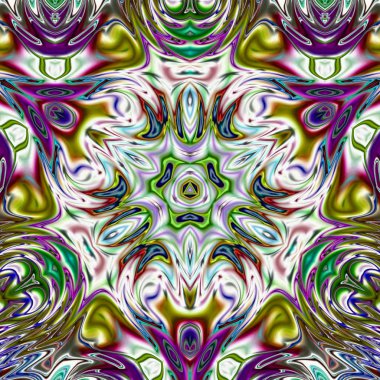 Benzersiz mandala, Oriental yuvarlak desen, mistik motifi, egzotik arka plan. Fantastik fraktal tasarım, geometrik doku parlayan renkli dijital sanat.