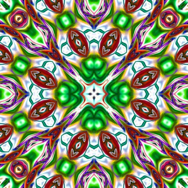 Benzersiz mandala, Oriental yuvarlak desen, mistik motifi, egzotik arka plan. Fantastik fraktal tasarım, geometrik doku parlayan renkli dijital sanat.