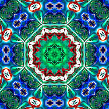 Benzersiz mandala, Oriental yuvarlak desen, mistik motifi, egzotik arka plan. Fantastik fraktal tasarım, geometrik doku parlayan renkli dijital sanat.