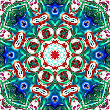 Benzersiz mandala, Oriental yuvarlak desen, mistik motifi, egzotik arka plan. Fantastik fraktal tasarım, geometrik doku parlayan renkli dijital sanat.