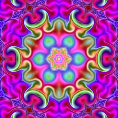 Benzersiz mandala, Oriental yuvarlak desen, mistik motifi, egzotik arka plan. Fantastik fraktal tasarım, geometrik doku parlayan renkli dijital sanat.